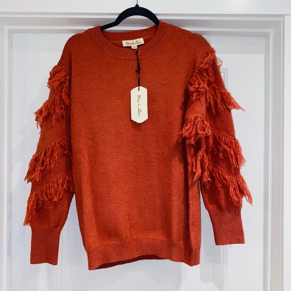 Fringe Detail Orange Sweater - Picture 2 of 2